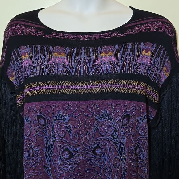 Rara Avis by Iris Apfel Fringe Sleeve Sweater Dress Size 1X Purple Arsty Western - Picture 2 of 15